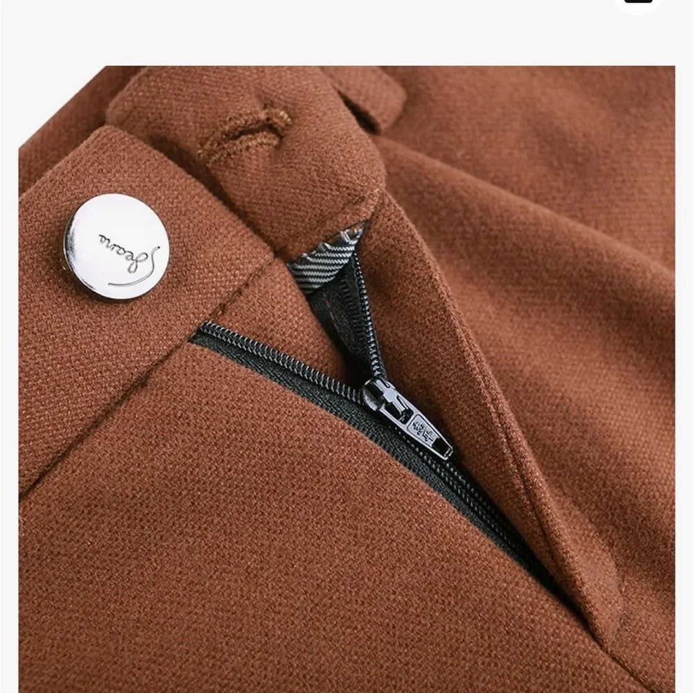 NWOT Brown High Waist Wool trousers cropped wide leg - Picture 5 of 10